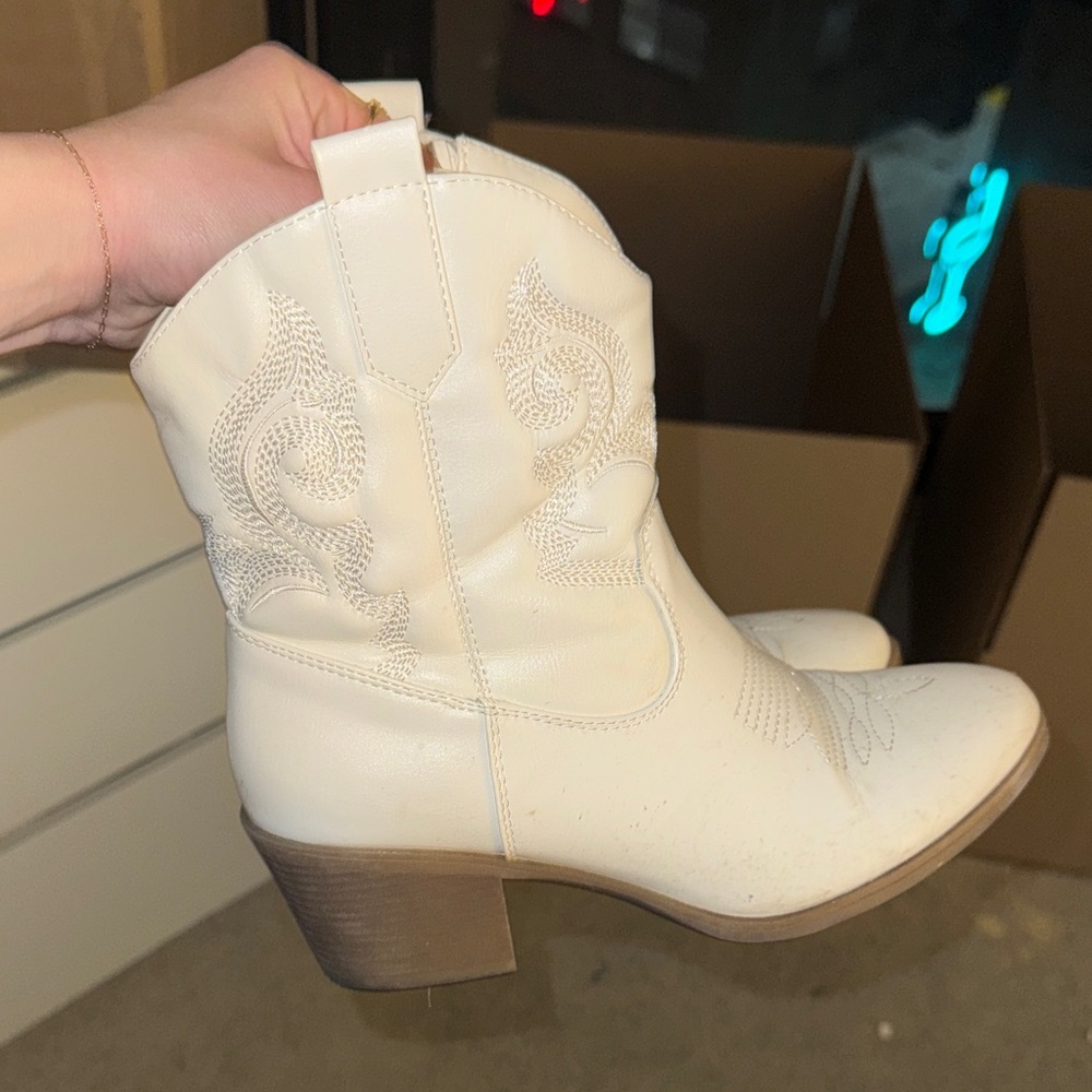 White Western Ankle Boots